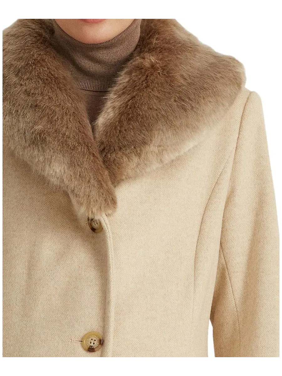 Пальто-трапеция с меховым воротником Icon Walker Lauren Ralph Lauren — изображение 3 из 4, кремовый/бежевый
