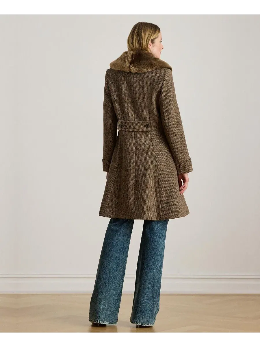 Пальто-трапеция с воротником из искусственного меха Lauren Ralph Lauren, Truffle Broken Twill — изображение 5 из 5