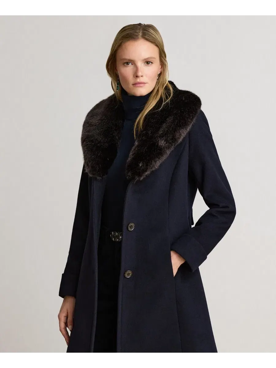 Пальто-трапеция с воротником из искусственного меха Icon Faux-Fur Collar Walker Coat Lauren Ralph