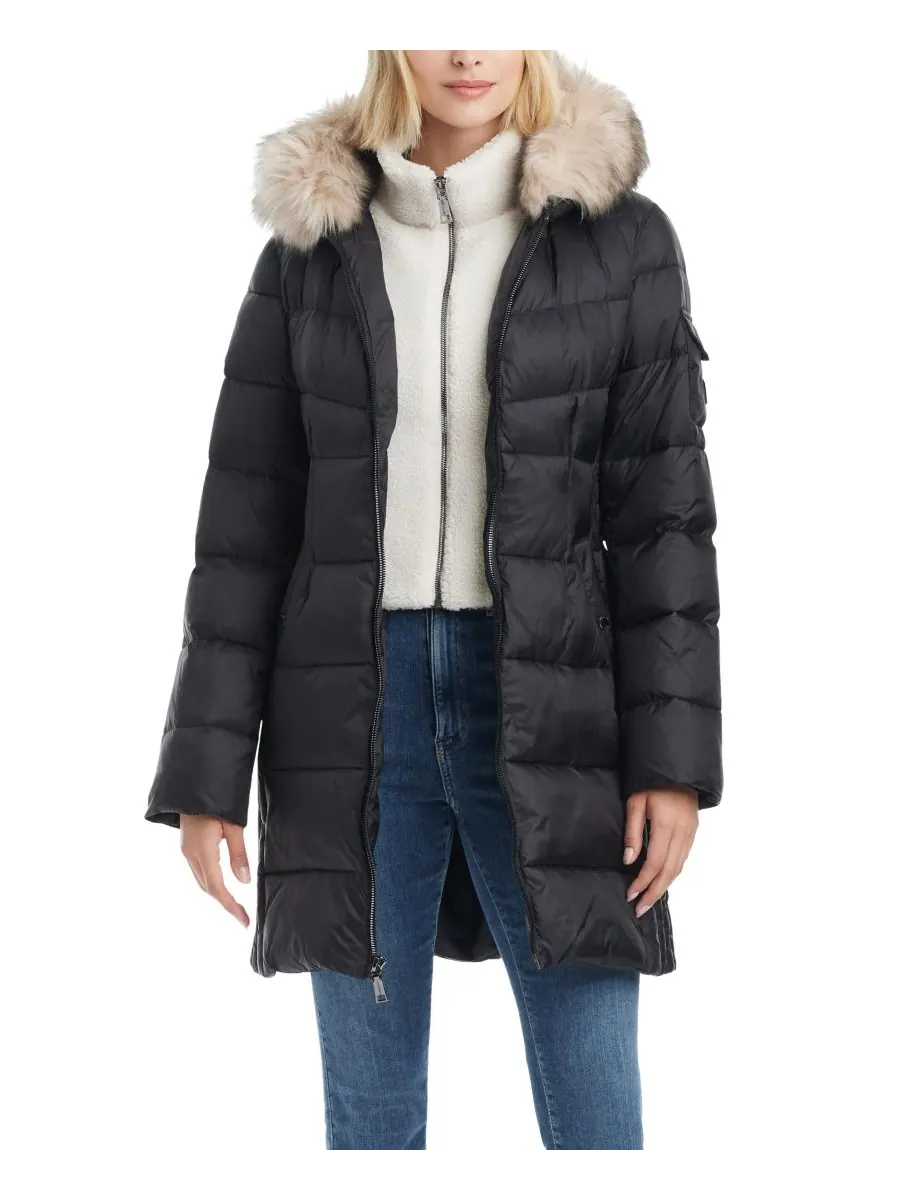 Женское приталенное пуховое пальто средней длины Vince Camuto — изображение 3 из 7, черный