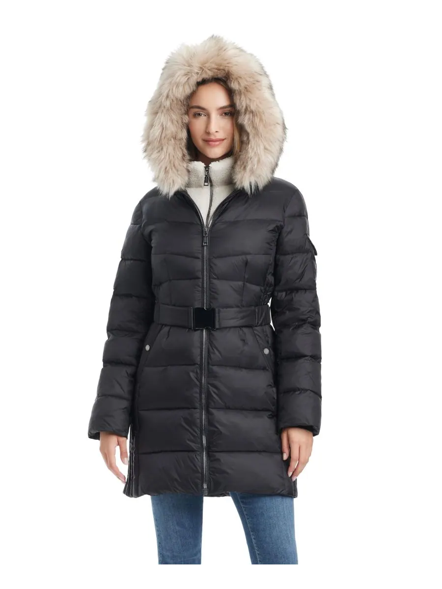 Женское приталенное пуховое пальто средней длины Vince Camuto — изображение 4 из 7, черный