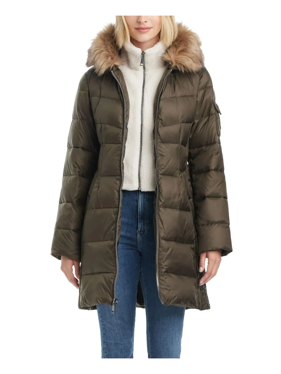 Женское приталенное пуховое пальто средней длины Vince Camuto — изображение 3 из 7, оливковый