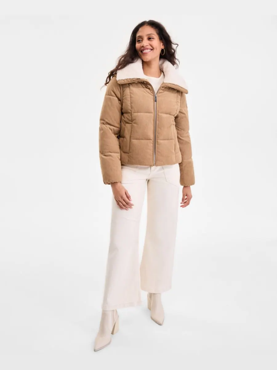 Женское вельветовое пуховое пальто BCBG — зеленый