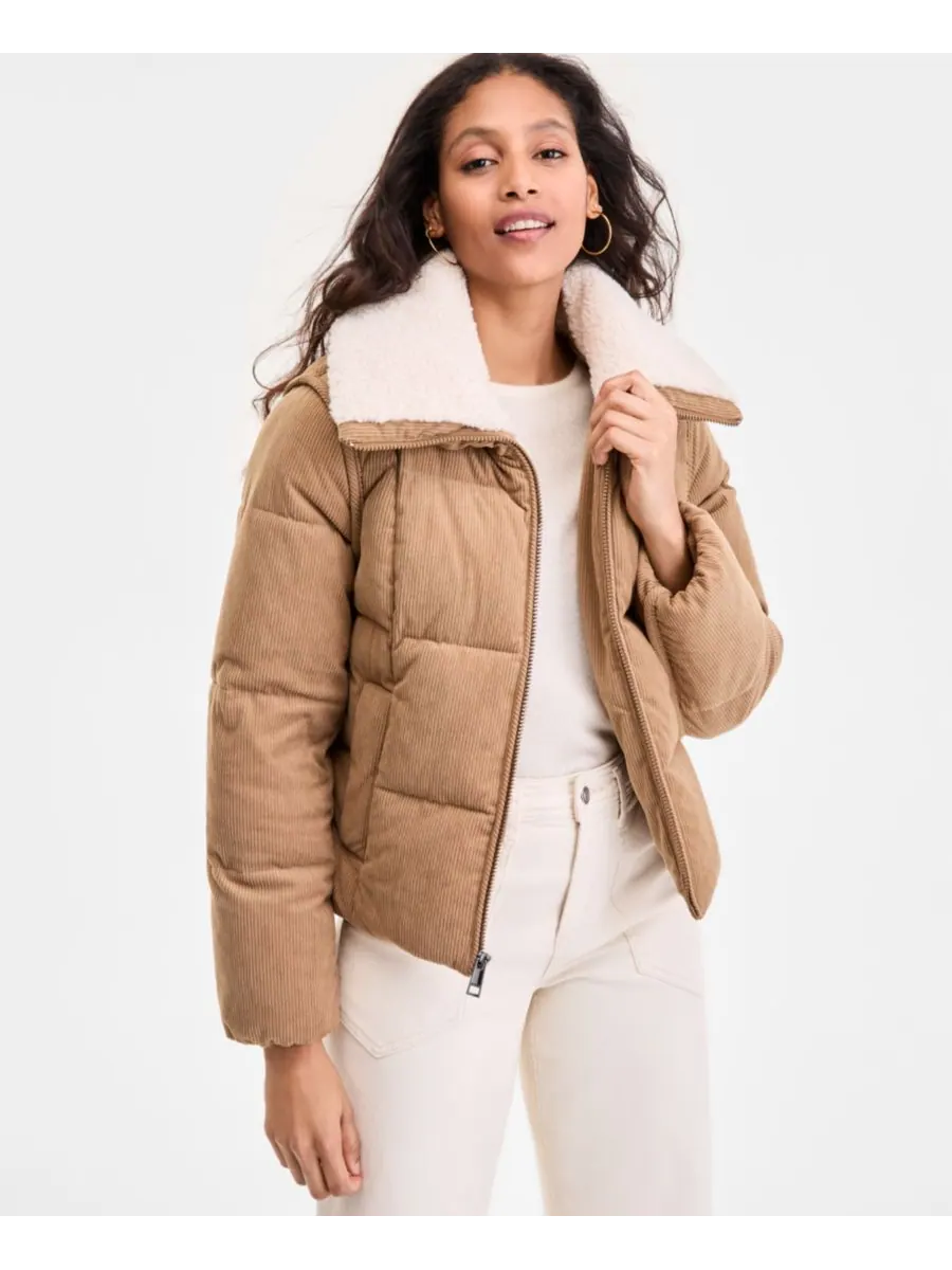 Женское вельветовое пуховое пальто BCBG — изображение 4 из 5, хаки