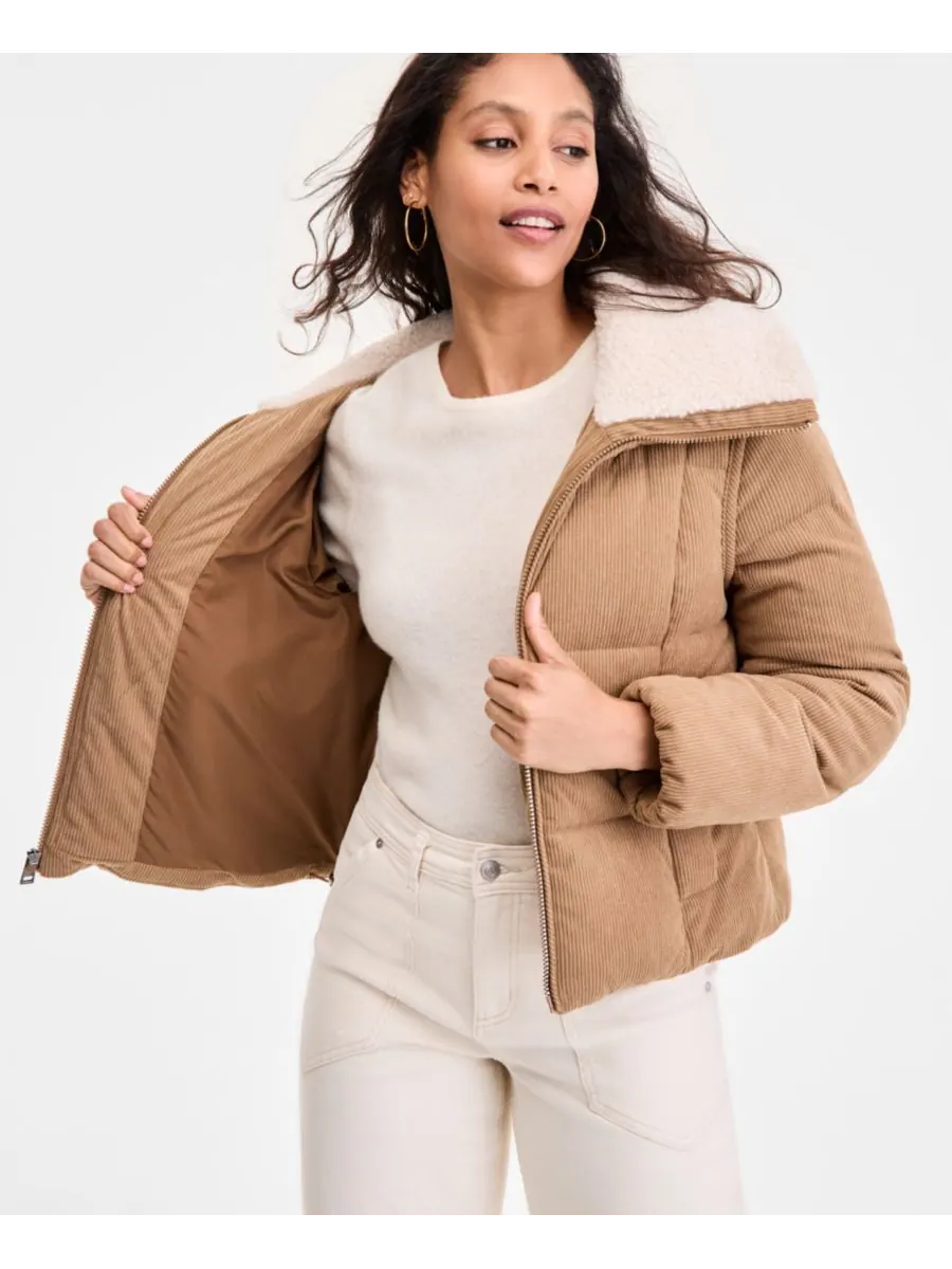 Женское вельветовое пуховое пальто BCBG — изображение 5 из 5, хаки