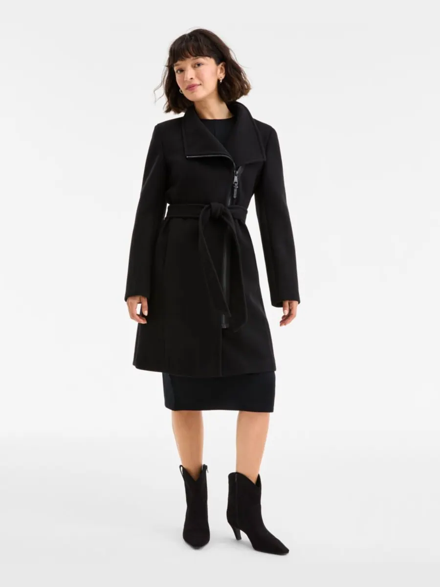Женское асимметричное пальто с застежкой-молнией спереди и поясом DKNY — изображение 1 из 5, черный