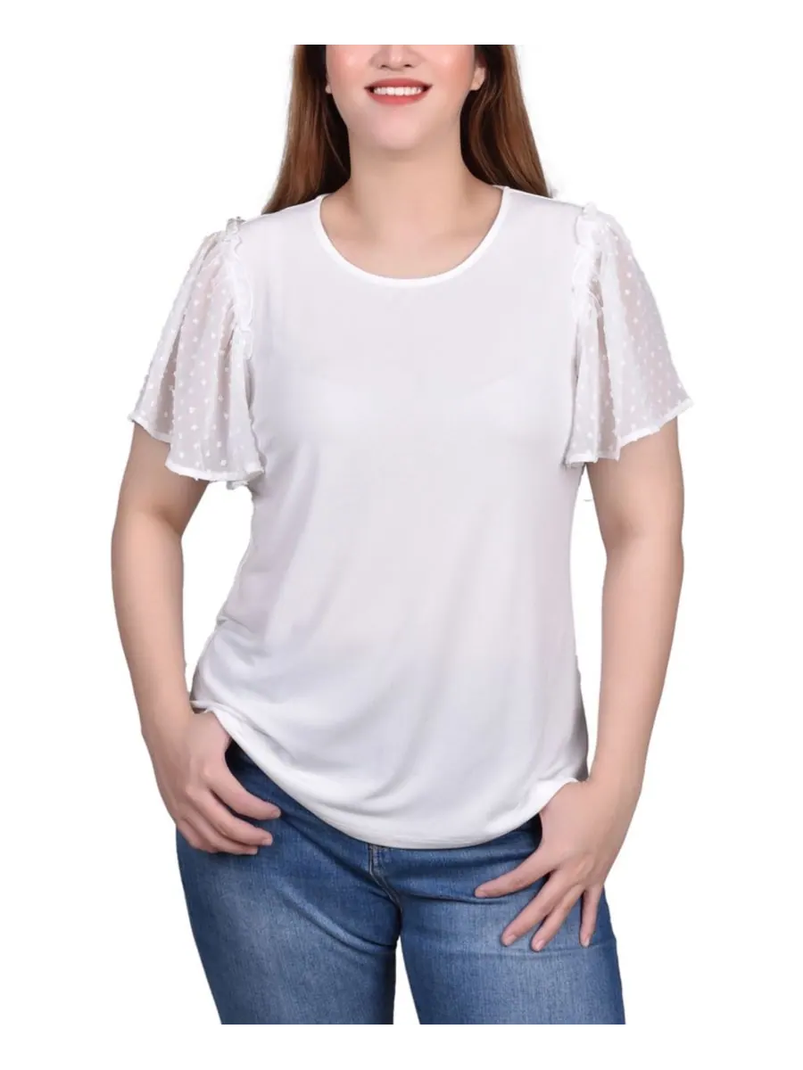 Топ с короткими рукавами и точечным рисунком NY Collection — белый