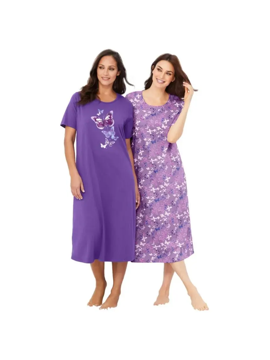 Комплект из двух длинных ночных рубашек для женщин Dreams & Co., Plum Burst Floral Butterfly