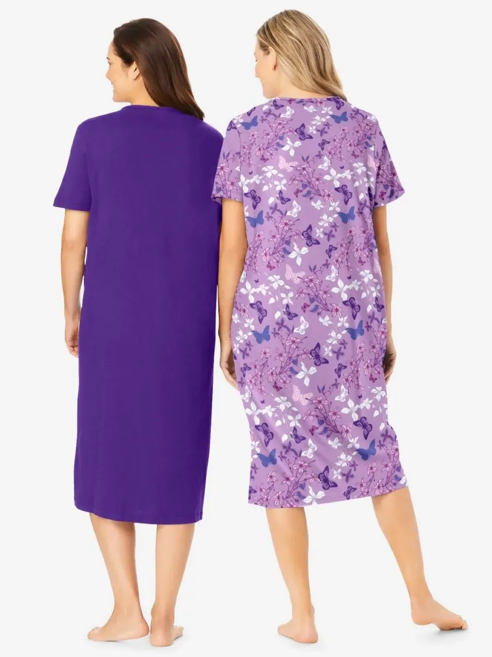 Комплект из двух длинных ночных рубашек для женщин Dreams & Co., Plum Burst Floral Butterfly — изображение 2 из 3