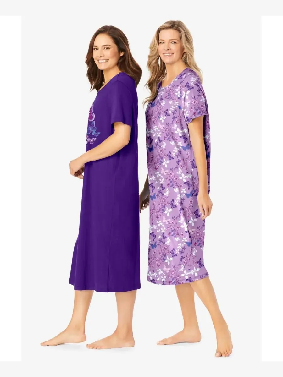 Комплект из двух длинных ночных рубашек для женщин Dreams & Co., Plum Burst Floral Butterfly — изображение 3 из 3
