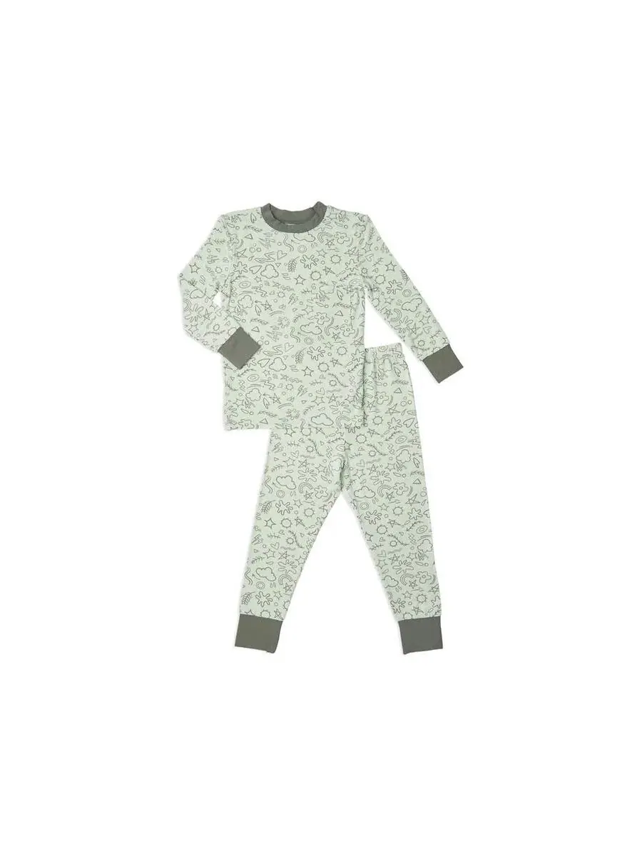 Детская пижама Emerson с длинными рукавами, облегающая, из двух частей Everly Grey, Sage Doodle — изображение 1 из 4
