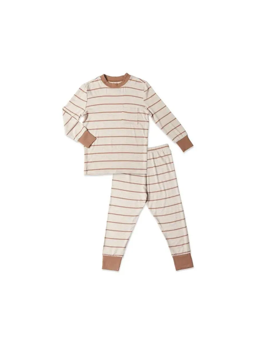 Детская пижама Emerson с длинными рукавами, облегающая, из двух частей Everly Grey, Mocha Stripe — изображение 1 из 3