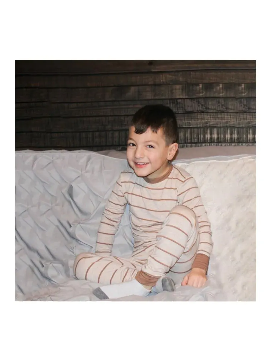 Детская пижама Emerson с длинными рукавами, облегающая, из двух частей Everly Grey, Mocha Stripe — изображение 2 из 3