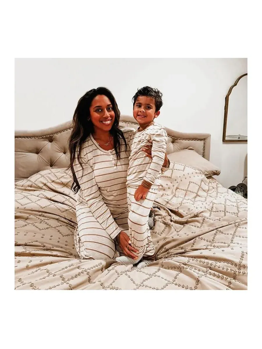 Детская пижама Emerson с длинными рукавами, облегающая, из двух частей Everly Grey, Mocha Stripe — изображение 3 из 3