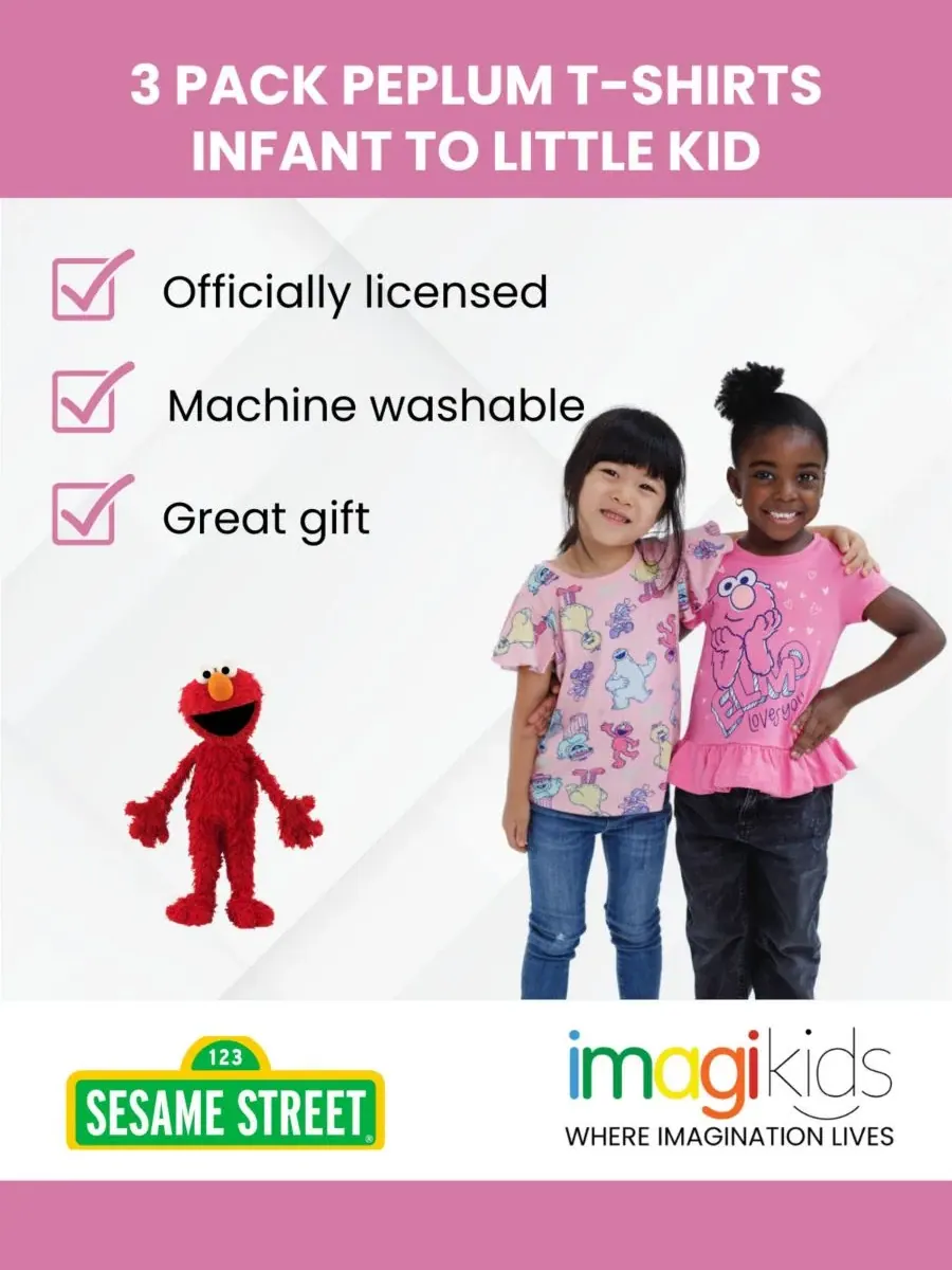 Набор из 3 футболок для девочек Sesame Street — изображение 5 из 6, белый/розовый