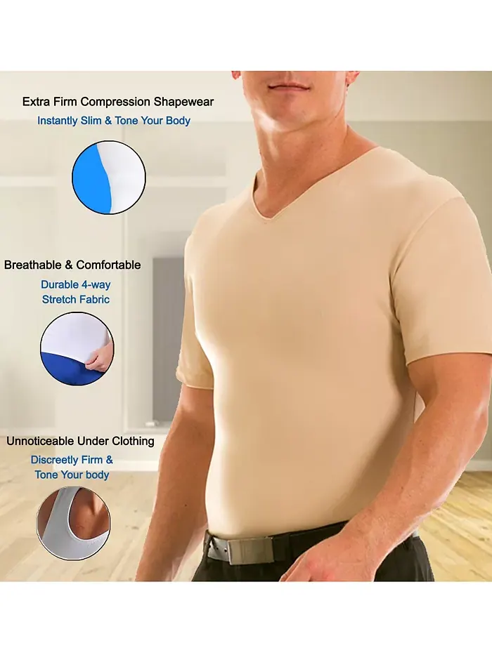 Мужская футболка с V-образным вырезом Insta Slim Compression, короткий рукав, для высоких и полных — изображение 4 из 4