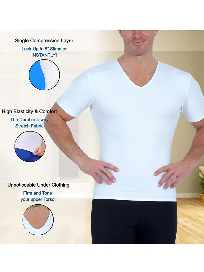 Мужская футболка с V-образным вырезом Insta Slim Compression, короткий рукав, для высоких и полных — изображение 4 из 4