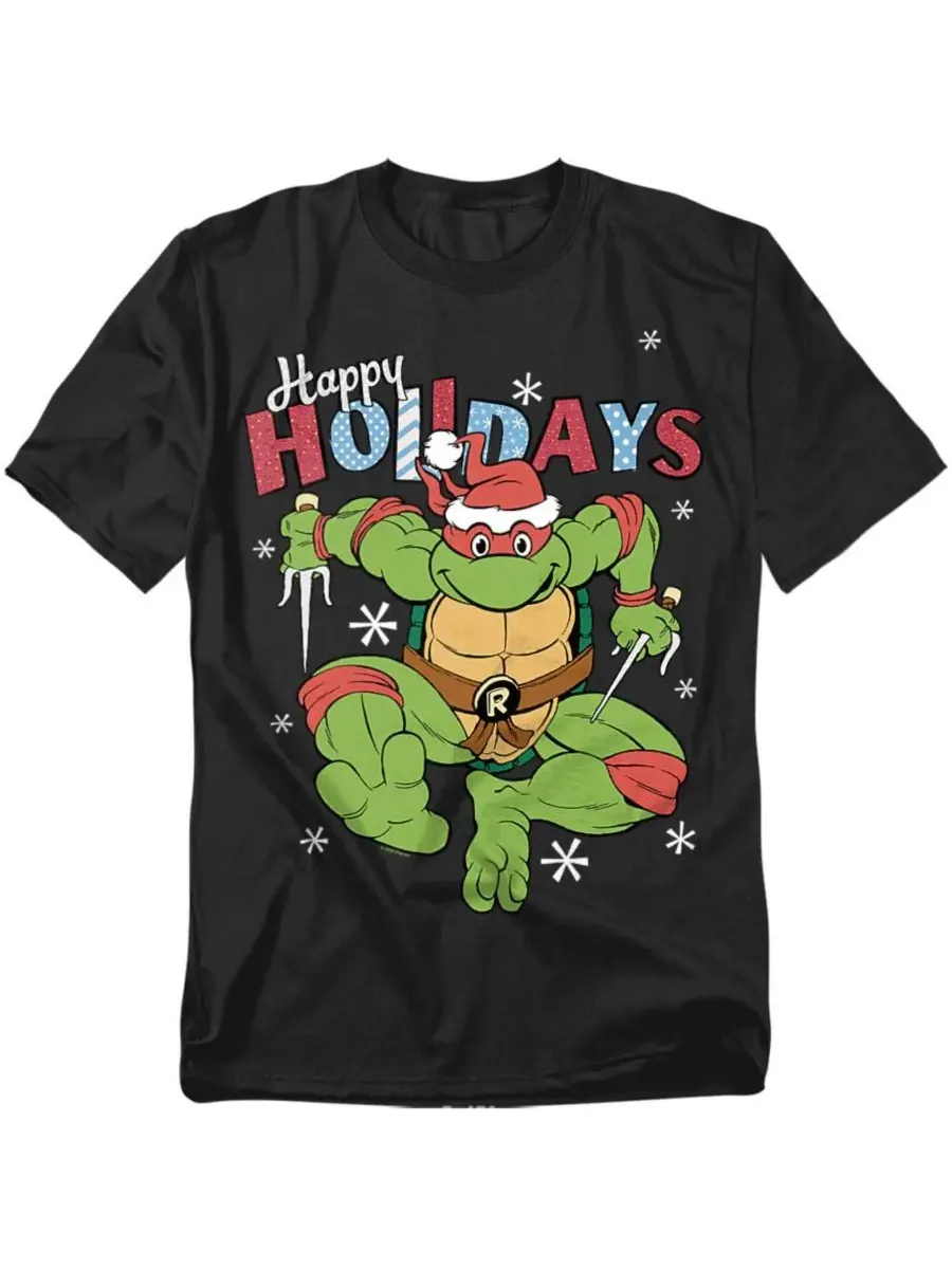 Мужская футболка «Счастливых праздников с Рафаэлем» Teenage Mutant Ninja Turtles — черный