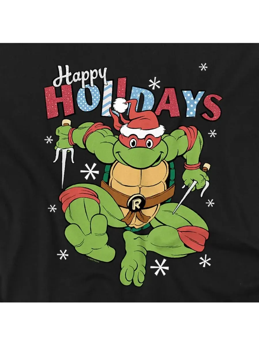 Мужская футболка «Счастливых праздников с Рафаэлем» Teenage Mutant Ninja Turtles — изображение 2 из 3, черный