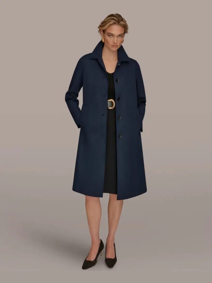 Женское пальто Balmacaan с воротником-стойкой Donna Karan New York — изображение 2 из 9, черный
