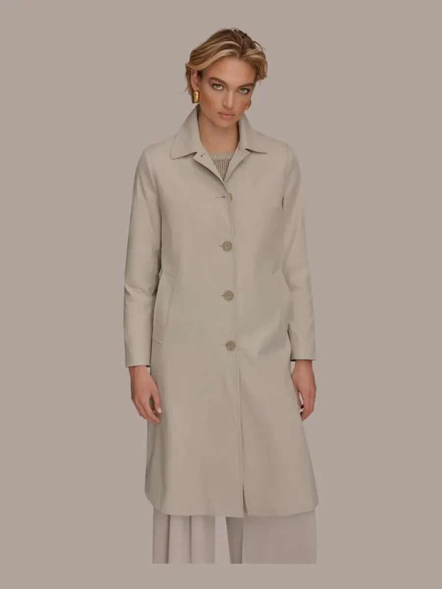 Женское пальто Balmacaan с воротником-стойкой Donna Karan New York — изображение 1 из 8, серый