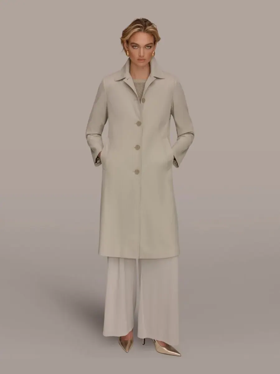 Женское пальто Balmacaan с воротником-стойкой Donna Karan New York — изображение 2 из 8, серый