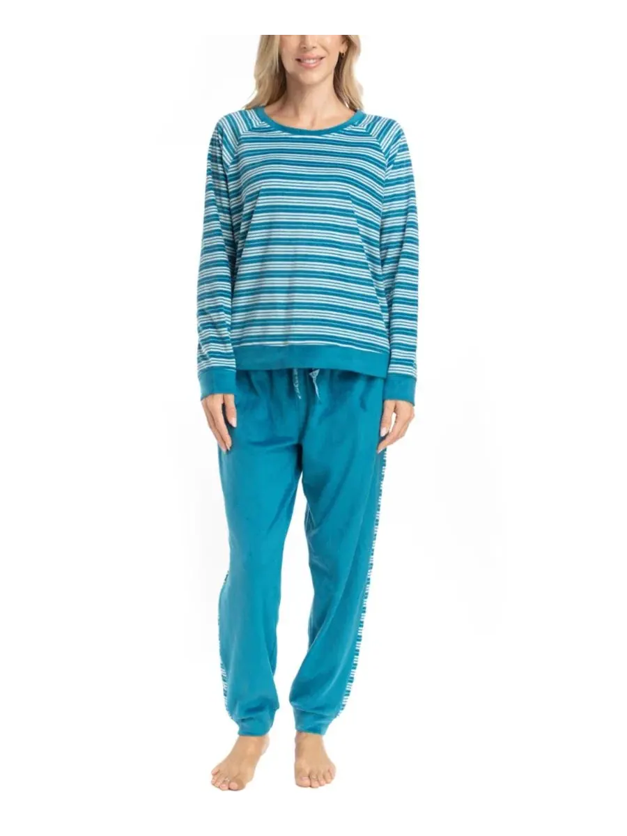 Комплект пижамы с длинным рукавом и брюками-джоггерами MUK LUKS, Teal Stripe