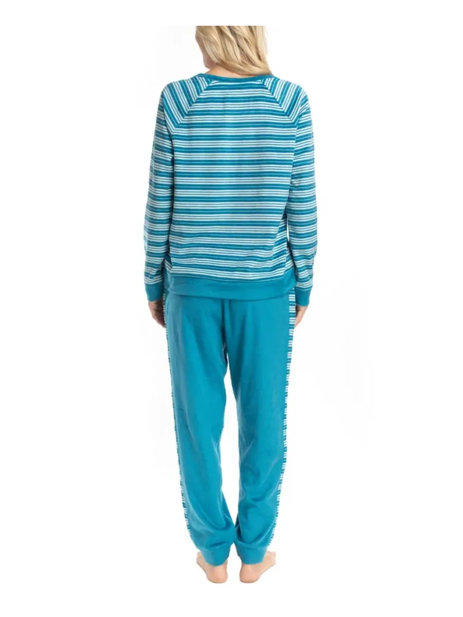 Комплект пижамы с длинным рукавом и брюками-джоггерами MUK LUKS, Teal Stripe — изображение 2 из 3