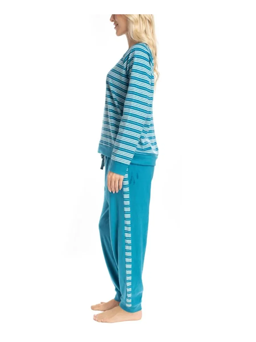 Комплект пижамы с длинным рукавом и брюками-джоггерами MUK LUKS, Teal Stripe — изображение 3 из 3