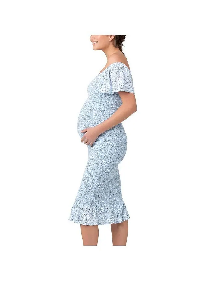 Платье с присборкой для кормящих мам Selma Ripe Maternity — изображение 2 из 3, бледный синий