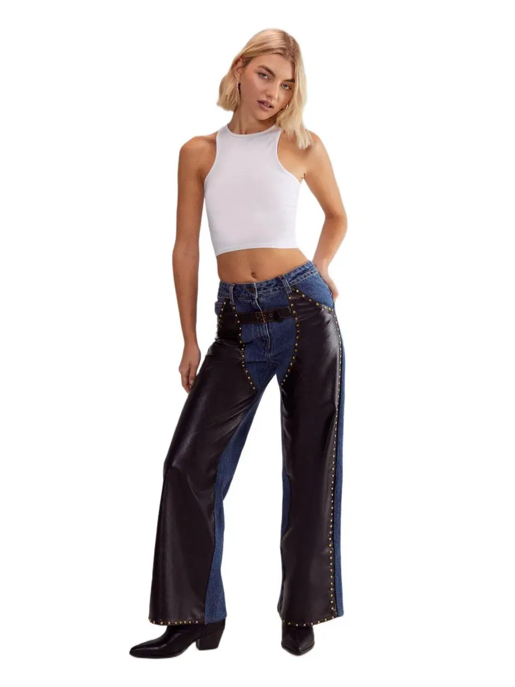 Женские джинсы прямого кроя из денима и искусственной кожи Nasty Gal — изображение 2 из 4, черный