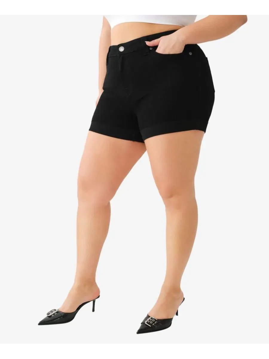 Шорты Jennie размера Plus Size со средней посадкой и подвернутыми штанинами для пышных форм True — изображение 2 из 3, черный