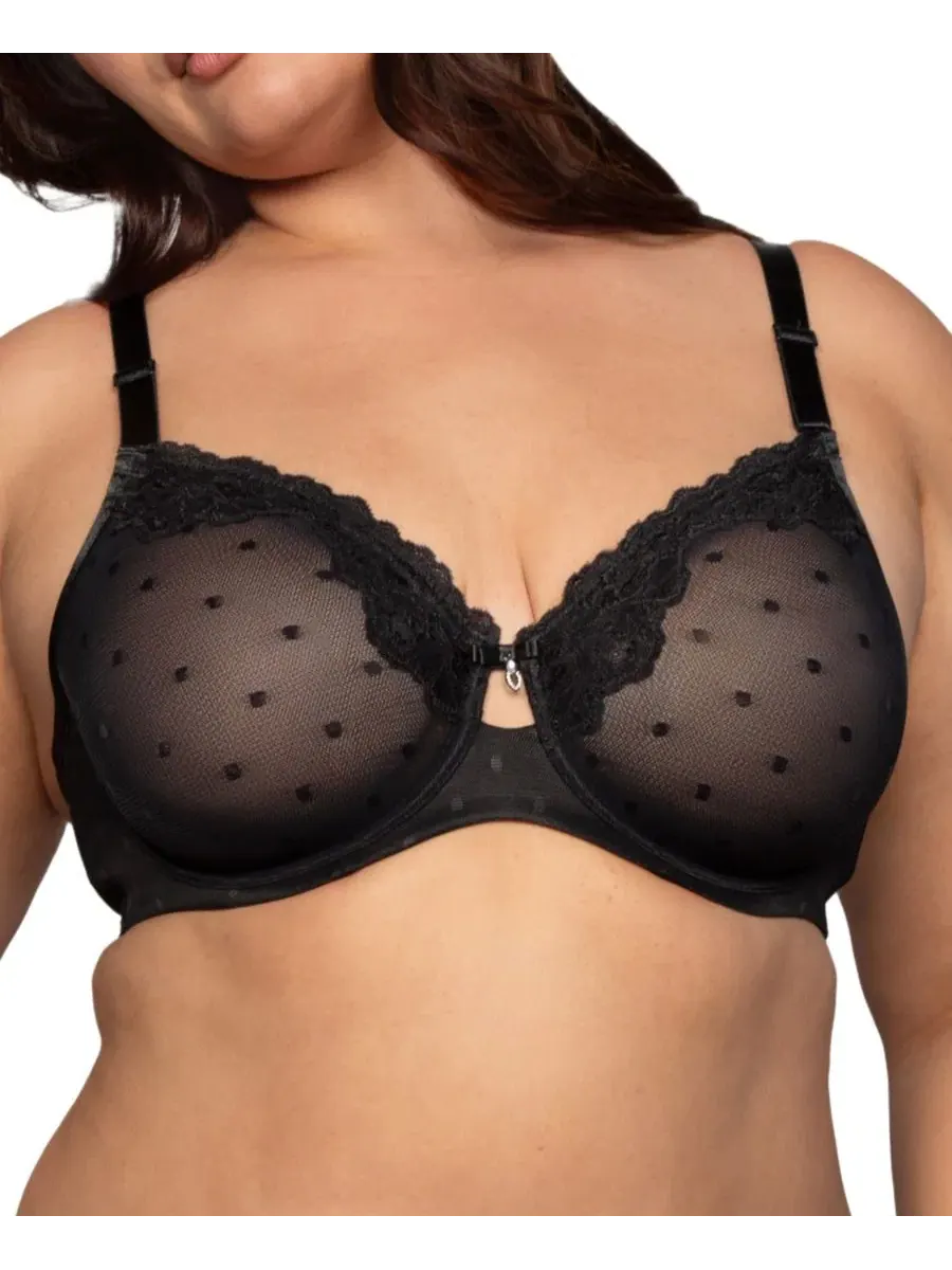 Бюстгальтер без поролона с кружевным узором Sheer Whisper Curvy Couture — черный