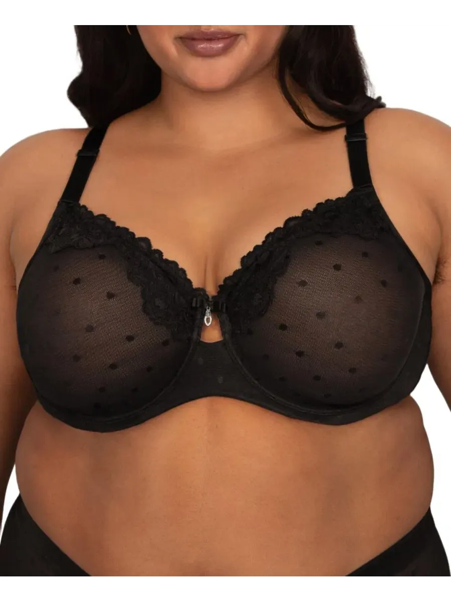 Бюстгальтер без поролона с кружевным узором Sheer Whisper Curvy Couture — изображение 3 из 4, оникс