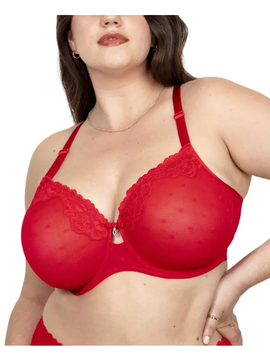 Бюстгальтер с мягкой чашкой без поролона Sheer Whisper Unlined Underwire Bra Curvy Couture — изображение 3 из 4, красный