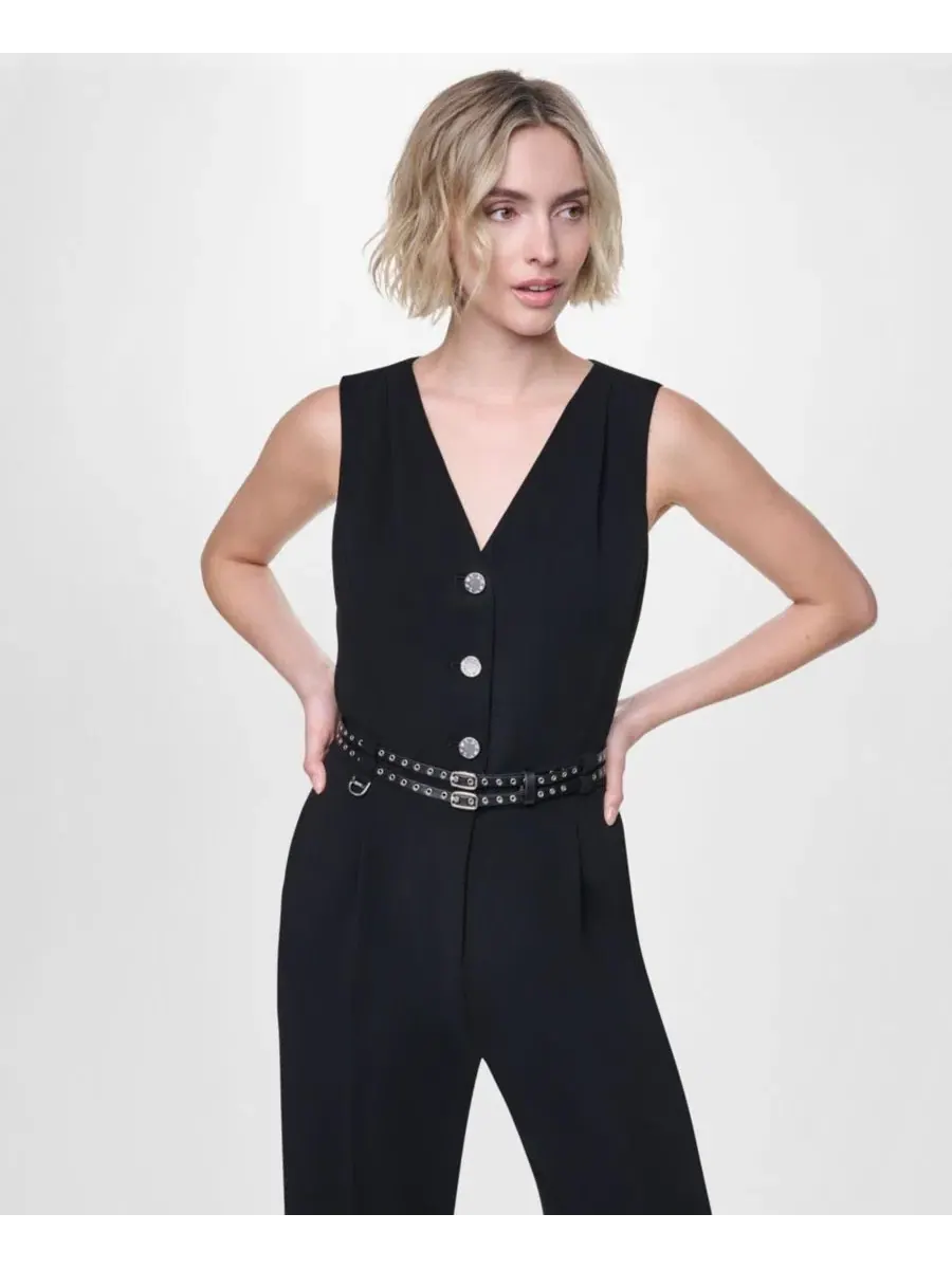 Комбинезон без рукавов с поясом Textured Belted DKNY — изображение 2 из 5, черный