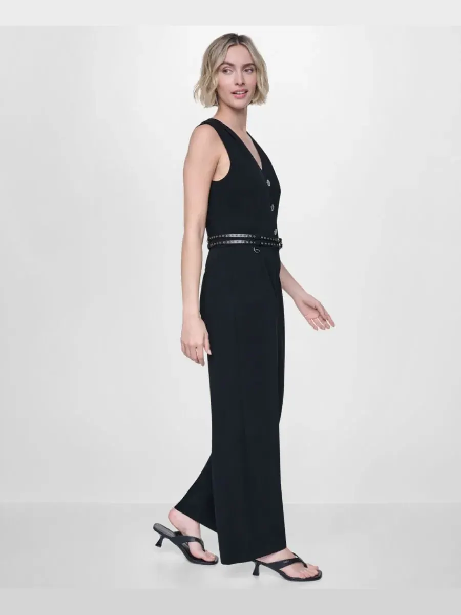 Комбинезон без рукавов с поясом Textured Belted DKNY — изображение 3 из 5, черный