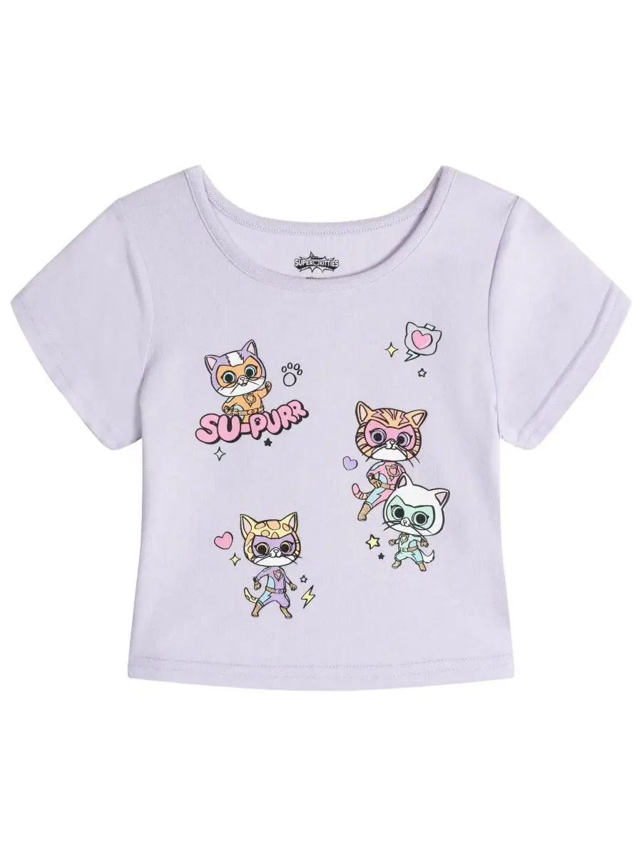 Комплект: футболка с коротким рукавом и юбка-пачка с блестками Super Kitties — изображение 2 из 3, фиолетовый