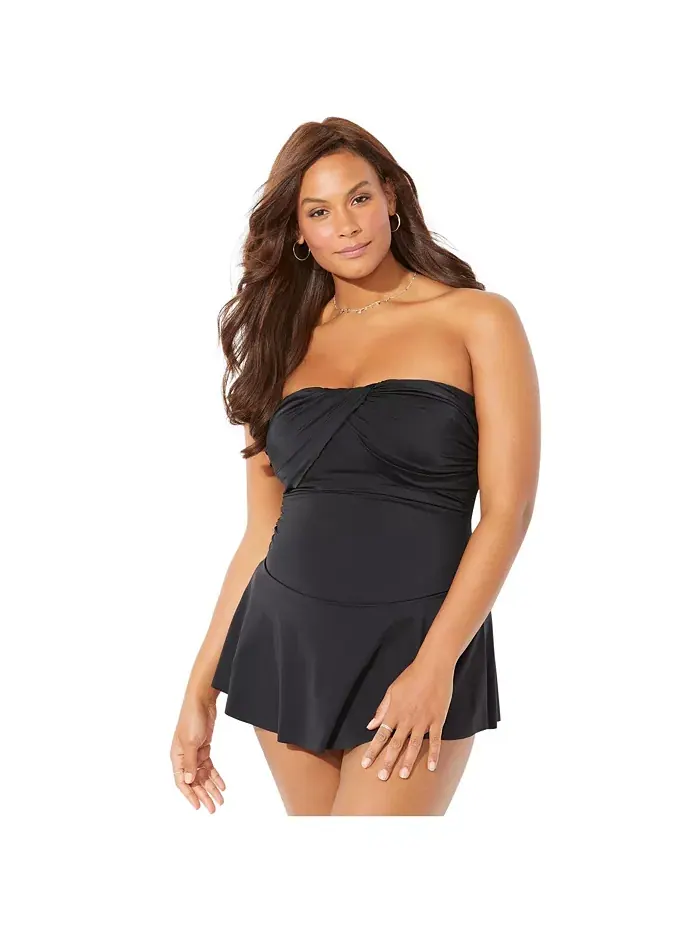 Женский купальник-бандо с юбкой-рюшами Swimsuits for All — черный