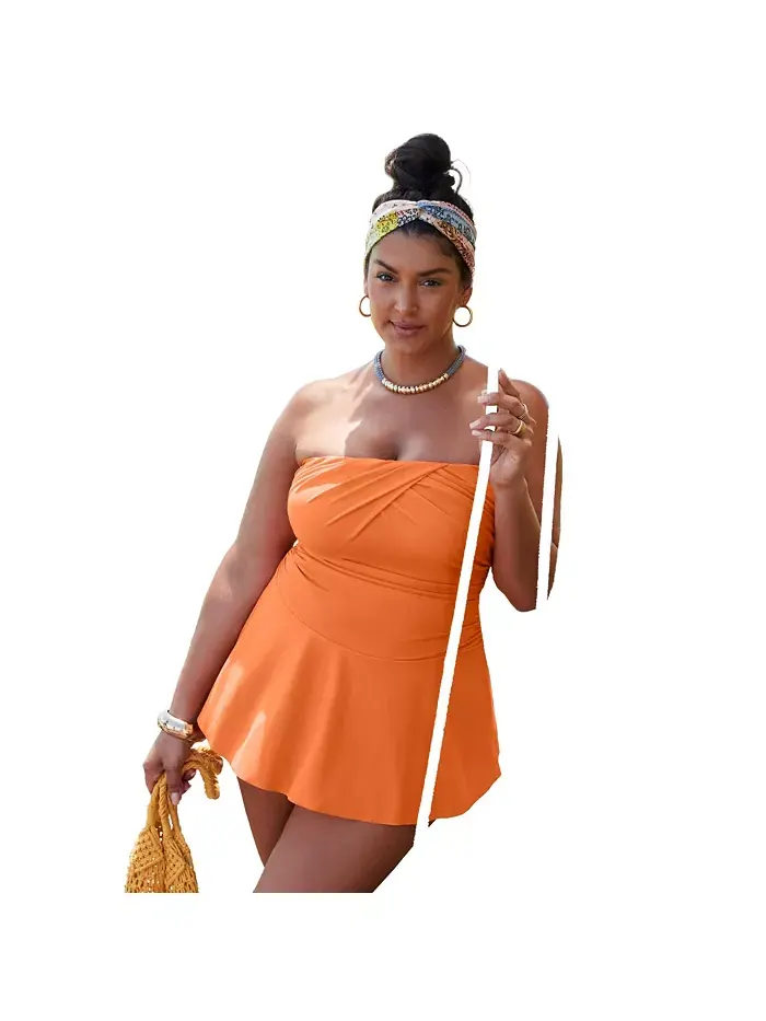 Женский купальник-бандо с юбкой-рюшами Swimsuits for All — изображение 1 из 2, малина