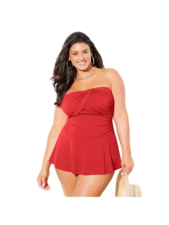 Женский купальник-бандо с юбкой-рюшами Swimsuits for All — изображение 1 из 2, гренадин