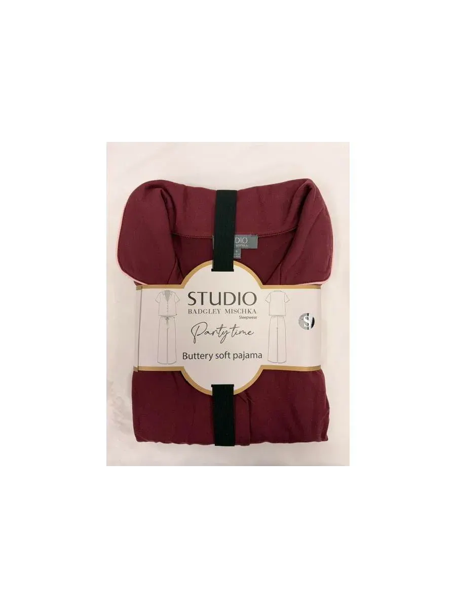 Комплект пижамы с длинным рукавом и широкими брюками Studio Badgley Mischka — изображение 5 из 5, красный