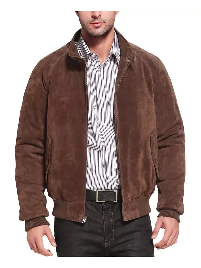 Мужская кожаная куртка-бомбер из замши WWII Landing Leathers
