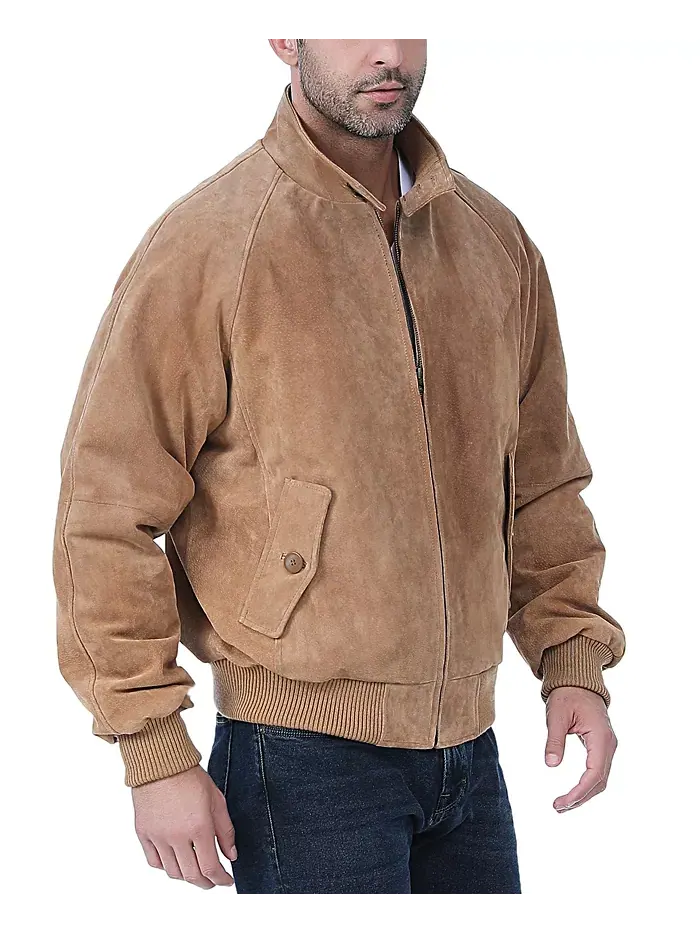Мужская кожаная куртка-бомбер из замши WWII Landing Leathers — изображение 2 из 3, верблюжий