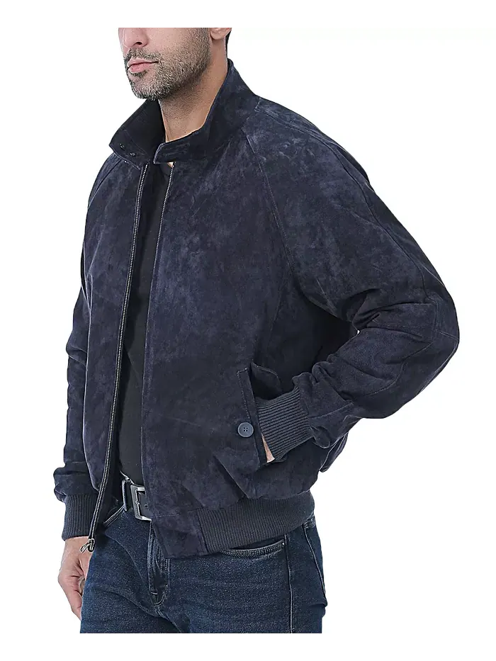 Мужская кожаная куртка-бомбер из замши WWII Landing Leathers — изображение 3 из 3, темно-синий