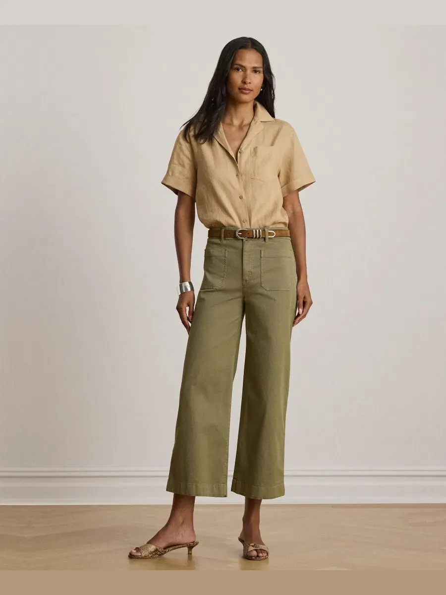 Женская рубашка из льна с коротким рукавом Lauren Ralph Lauren — изображение 2 из 6, бежевый