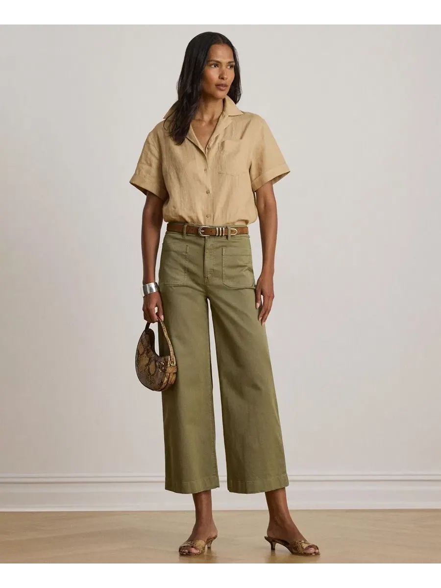 Женская рубашка из льна с коротким рукавом Lauren Ralph Lauren — изображение 3 из 6, бежевый