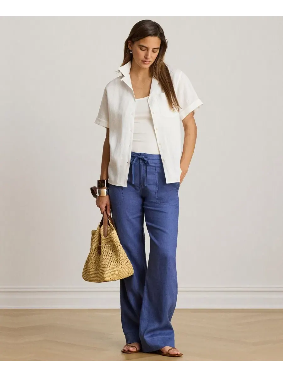 Рубашка из льна с коротким рукавом Lauren Ralph Lauren — изображение 3 из 6, белый