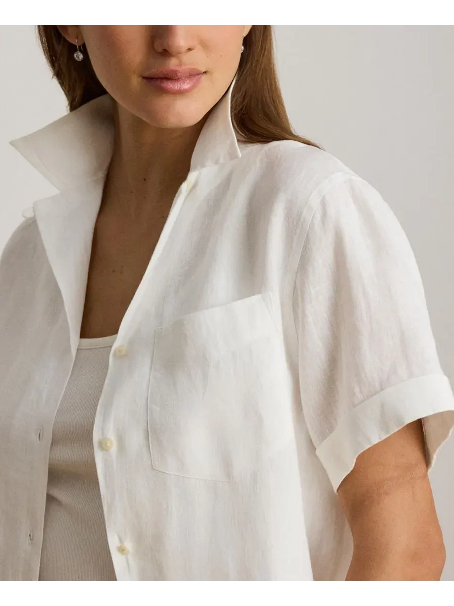 Рубашка из льна с коротким рукавом Lauren Ralph Lauren — изображение 4 из 6, белый