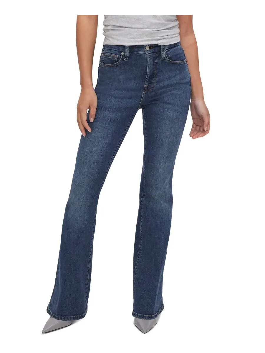 Джинсы с заниженной талией и расклешенным кроем Petite Mid-Rise Flare Jeans Good American — синий